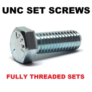 UNC HEXAGON SET SCREWS FULLY THREADED BOLTS ZINC PLATED 1/4 5/16 3/8 7/16 1/2" - Picture 1 of 2