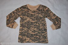 Boys L/S T-Shirt BEIGE GRAY GREEN ABSTRACT PIXELATED CAMO Chest Pocket M 8-10