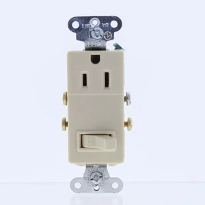 Slater Ivory Combo Decorator Toggle Switch 5-15 15A Outlet Receptacle Bulk 681-I - Picture 1 of 5