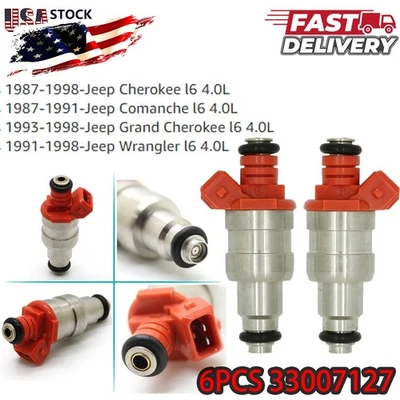Inyectores de combustible 6 piezas 33007127 FJ124 aptos para Wrangler Cherokee YJ 1987-1998 I6 4,0 L KT Foto 1 de 4