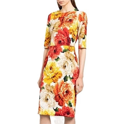 NWT Dolce & Gabbana Multicolor Marigold Floral Print Sheath Midi Dress IT 40 S - Image 1 of 4