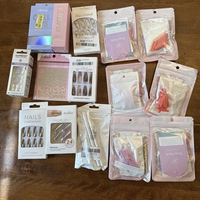 Lote de uñas postizas más accesorios pegatinas removedor de pegamento uñas de los pies  Foto 1 de 4