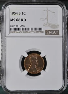 1954 S NGC MS 66 RD United States / American Lincoln Wheat Cent. - Picture 1 of 2