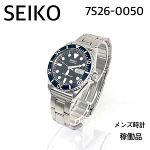 SEIKO 7S26-0050 Men's Automatic Watch Black Dial Stainless Steel Band - Picture 1 of 8