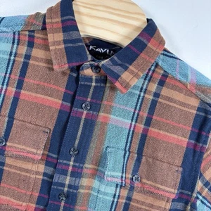 Kavu Carrick Blend Overshirt Shacket Mens L Ocean Depth Plaid Cotton Midlayer - Picture 1 of 10