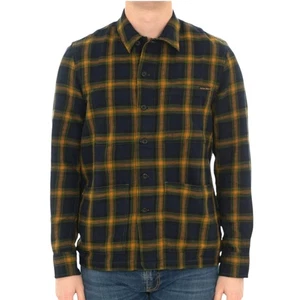 Nudie Jeans Sten Black Watch Overshirt Navy Organic Cotton Navy Green Orange XXL - Picture 1 of 10
