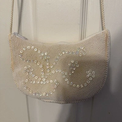 Bolso de Mano Boho Chic Embellecido - Blanco Beige Cuentas y Lentejuelas Pieza Distintiva Foto 1 de 4