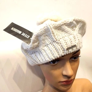 Steven Madden New Off White Winter Beret Hat Pom Pom One Size NWT - Picture 1 of 9