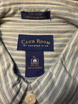 Charter Club Mens Size XL Blue White Striped Button Down Shirt, New W/tag - Image 1 of 4