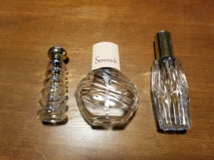 Three Retro Empty Glass Perfume Bottles, Serenade Perfume 5", 4", and 3.5" - Picture 1 of 3