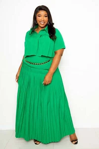 Pleated Cropped Shirt And Maxi Skirt Set - Picture 1 of 3