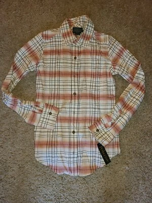 Pendleton Cream/Coral Plaid Cotton Flannel Shirt XXS NWT - Image 1 of 2