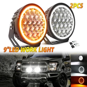2x 9"inch Round LED Driving Lights Halo DRL Spot Fog Lamp Offroad 4WD Truck 4X4 - Picture 1 of 9