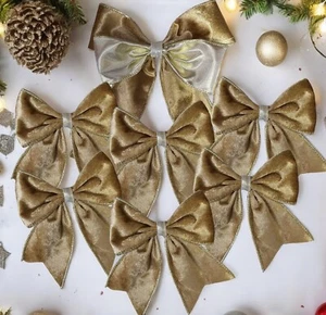 Cravatta natalizia su fiocchi cablati velluto oro 4,5"" & 8"" fiocchi - Foto 1 di 6