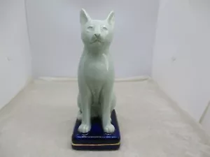Japan Takahashi Cobalt Crackle-Blue Glazed Cat Staffordshire-Style Figure - Picture 1 of 17