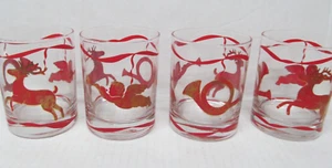 DEPT 56 Weihnachten Glas klar mit rot & gold Rentier Engel Waldhorn 4er Set - Bild 1 von 8