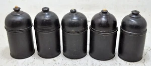 Vintage Lot of 6 Wooden Round Candy Boxes Original Old Black Lacquer Painted - Picture 1 of 6