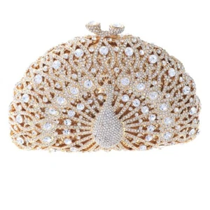 Gold Tone Fashion Clutch Bag With Jewelry Stones Both Sides HB0066-GCL - Picture 1 of 3