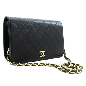 m06 CHANEL echt Full Flap Kette Schultertasche Clutch schwarz gesteppt Lammleder - Bild 1 von 18