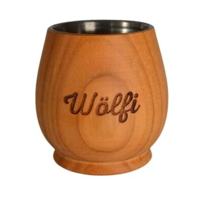 Schnapsbecher Edelstahl Einsatz Schnapsgläser Stamperl mit Name Kirschbaumholz - Bild 1 von 4