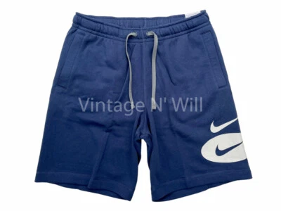 Pantalones Cortos Nike Mes Azul Medianoche/Blanco Doble Swoosh Logo Informales Polar con Cordón Foto 1 de 4