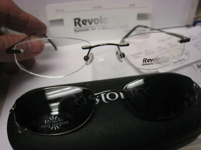 NEW Revolution Eyeglass Frame W/ Magnet sun shade  REV535 GBLK 52-16-140 w/case - Image 1 of 4