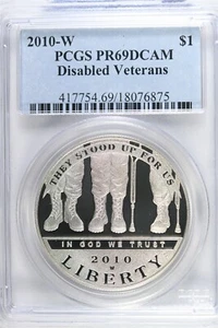 2010 W Proof Disabled Vets $1.00 Silver COMMEMORATIVE - PCGS PR 69 DCAM - Picture 1 of 2