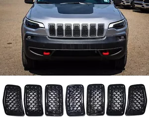 For Jeep Cherokee 2019-2021 Front Grille Mesh Honeycomb Grill Insert Black 7pcs - Foto 1 di 9