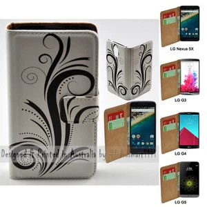 For LG Series Mobile Phone - Black Swirl Theme Print Wallet Phone Case Cover - Picture 1 of 3