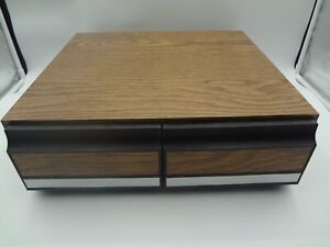 VHS Storage Holder Wood Grain 2 Drawer Cabinet Storage Case 24 Tapes Vintage