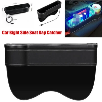 Car Right Side Seat Gap Catcher Storage Box Cup Holder LED Light w/Charging Port - Image 1 of 4