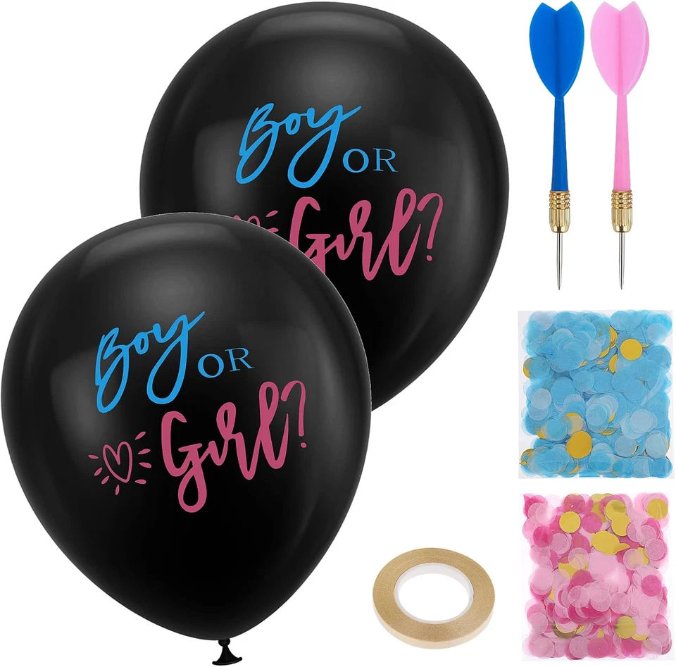 Globos de confeti Gender Reveal 2 piezas con confeti rosa y azul, 36 pulgadas negro Foto 1 de 4