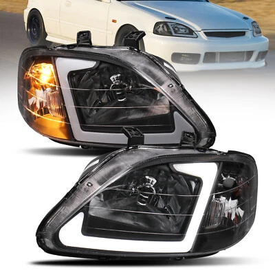 Pair LED DRL Headlights Assembly Front Lamps For 1999-2000 Honda Civic EK EJ — 第 1/4 张图片