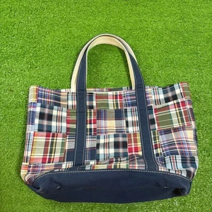 Vintage LL BEAN Plaid Madras Patchwork Canvas Boot & Beuteltasche Tasche MED Größe Freeport EUC - Bild 1 von 9