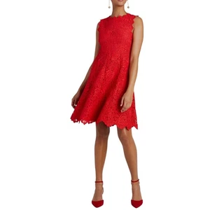Kate Spade New York Red Lace Scalloped Neck Sleeveless Fit Flare Dress Size 8 - Picture 1 of 9