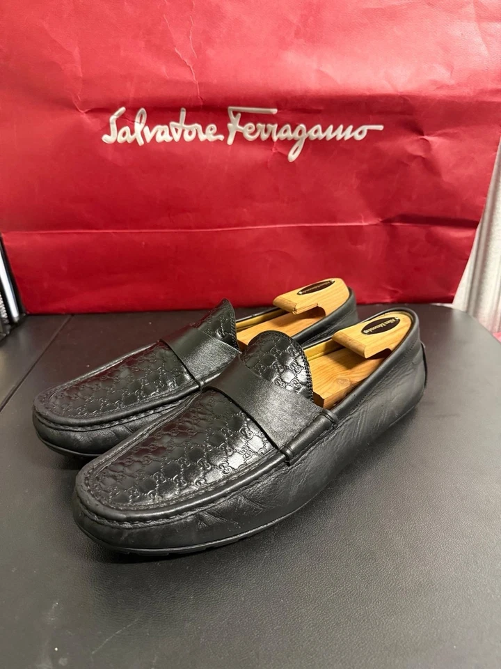 Gucci Men's shoes GG monogram black leather penny loafer drivers US 11 $1320 - Image 1 of 4