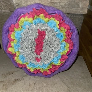 Colorful Fleece Rosette Pillow with Exclamation Mark – 10” Round Symbol Cushion - Picture 1 of 4