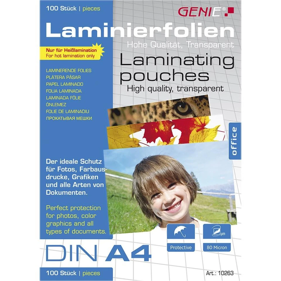 GENIE Laminierfolien DIN A4 80 Mikron Laminiertaschen Folien Laminieren 100 Stk