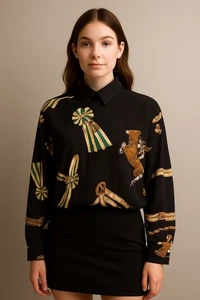 Vintage Italian Equestrian Blouse — Button-Back • 100% Cotton • Made in Italy • - Picture 1 of 9