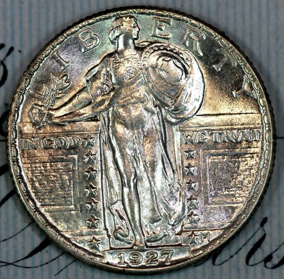 1927-P FH SOLID+ GEM BU MS STANDING LIBERTY QUARTER DC237 FROM MATTHEWS HOARD - Image 1 of 3