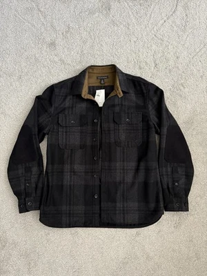 Banana Republic Logan Plaid Shirt Jacket Wool Blend Black Gray Mens Medium M NWT - Image 1 of 4