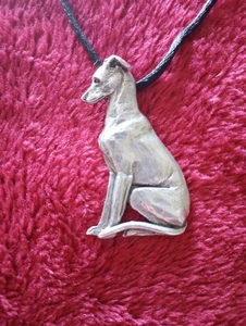 Whippet Greyhound necklace "Sitting". Pewter Dog Jewelry by Cindy A. Conter 13F  - Picture 1 of 3