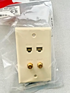 DUAL COAX CATV COAXIAL WALL PLATE DATA JACK 4 PORT SINGLE GANG ALMOND IVORY - Picture 1 of 3
