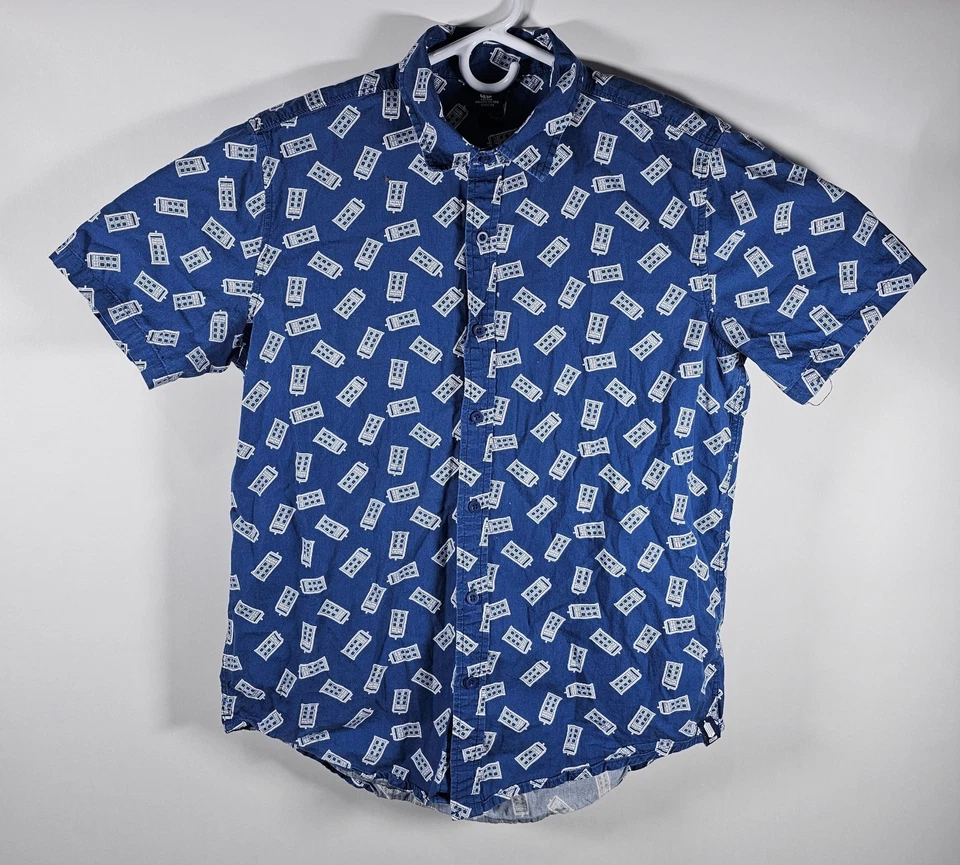 Doctor Who Men's Small TARDIS Button-Up Shirt – Allover Police Box Print - Image 1 of 4