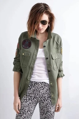 Zadig & Voltaire Military Utility Jacket Green Embroidered Patch Army Style SZ M - Image 1 of 4