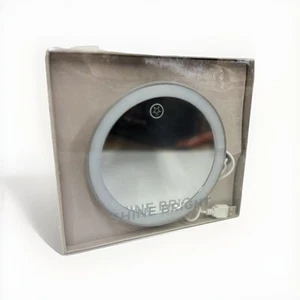 Macy’s 6" Magnetic Base Rechargeable Round Light-up Mirror Grey - NEW |Free Ship - Picture 1 of 2