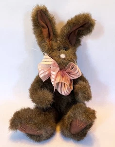 Coniglietto coniglietto peluche posabile snodato ragazzo vintage c1990s, fiocchi rosa, senza etichette - Foto 1 di 5