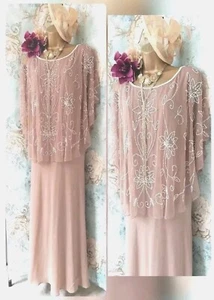 Nightingales nude Beige cape 20s wedding Guest mother beaded evening dress 26 - Picture 1 of 19