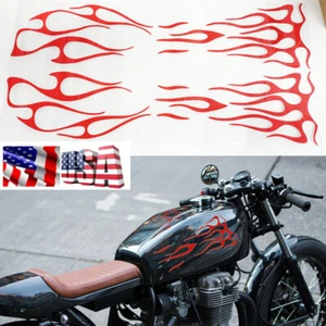 1 Set Waterproof Motorcycle Gas Tank Fender Sticker Red Flame Style Vinyl Decal - Picture 1 of 11