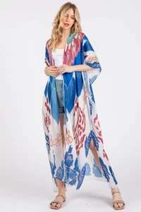 Do Everything in Love Boho Style Print Open Front Long Summer Kimono Cover Up - Picture 1 of 7